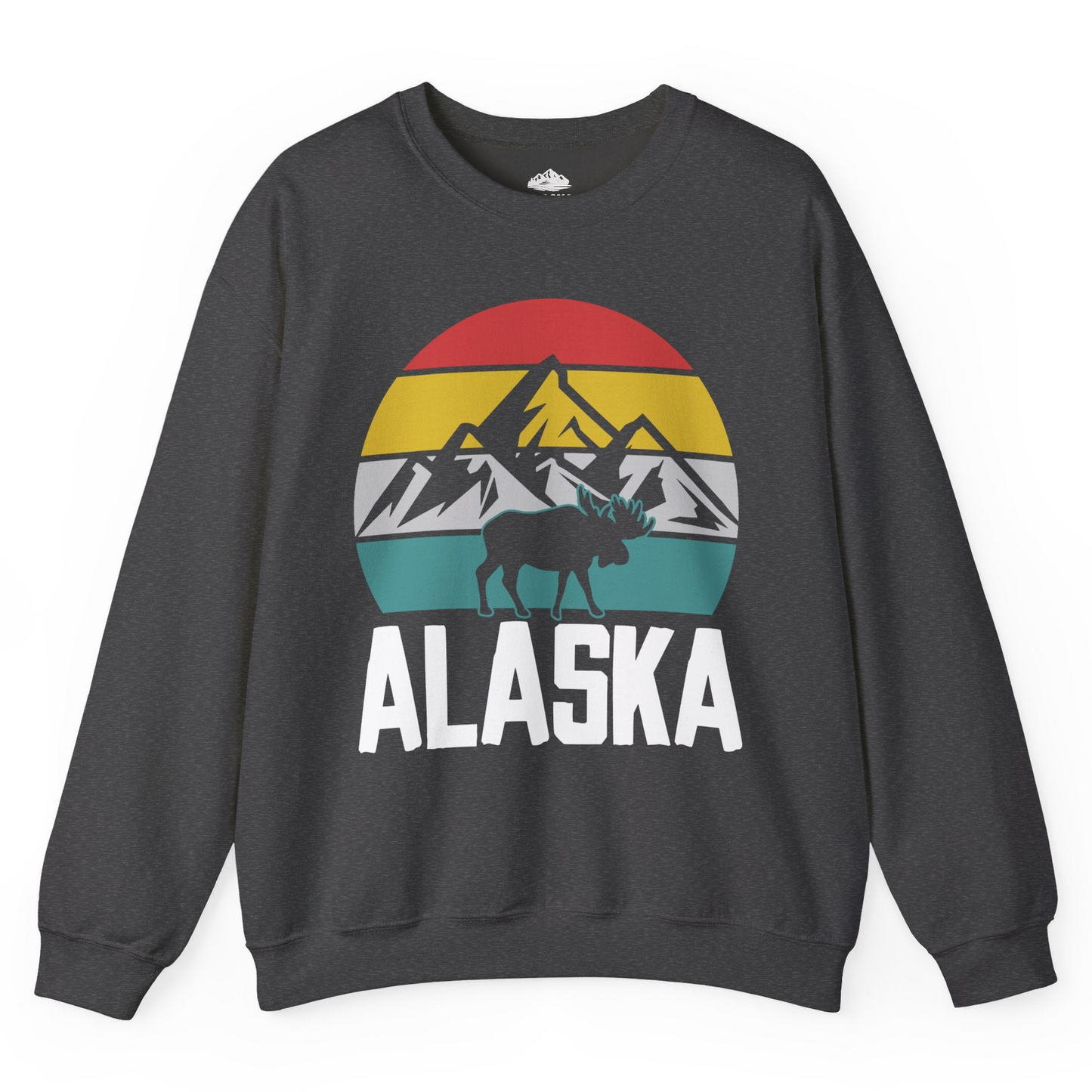 Retro Alaska Moose Silhouette Shirt Sweatshirt – Dark Heather – Alaska Cruise Shirts
