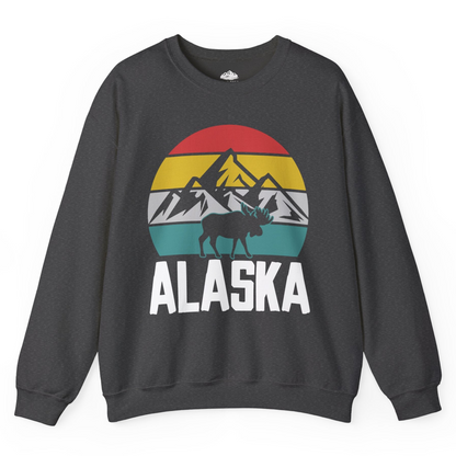 Retro Alaska Moose Silhouette Shirt Sweatshirt – Dark Heather – Alaska Cruise Shirts