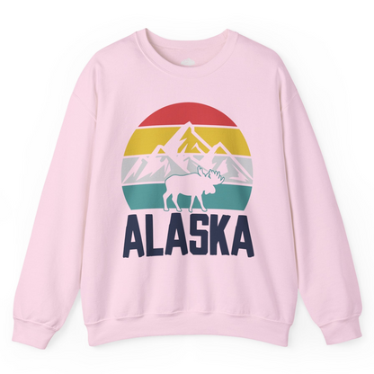 Retro Alaska Moose Silhouette Shirt Sweatshirt – Light Pink – Alaska Cruise Shirts
