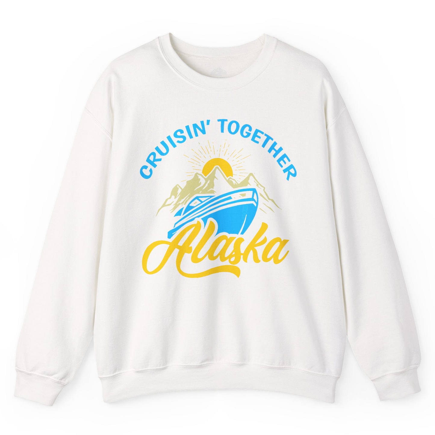 Alaska Cruise Adventure Mountains Sunrise Retro Shirt for Travelers — Sweatshirt Sweatshirt – White – Alaska Cruise Shirts