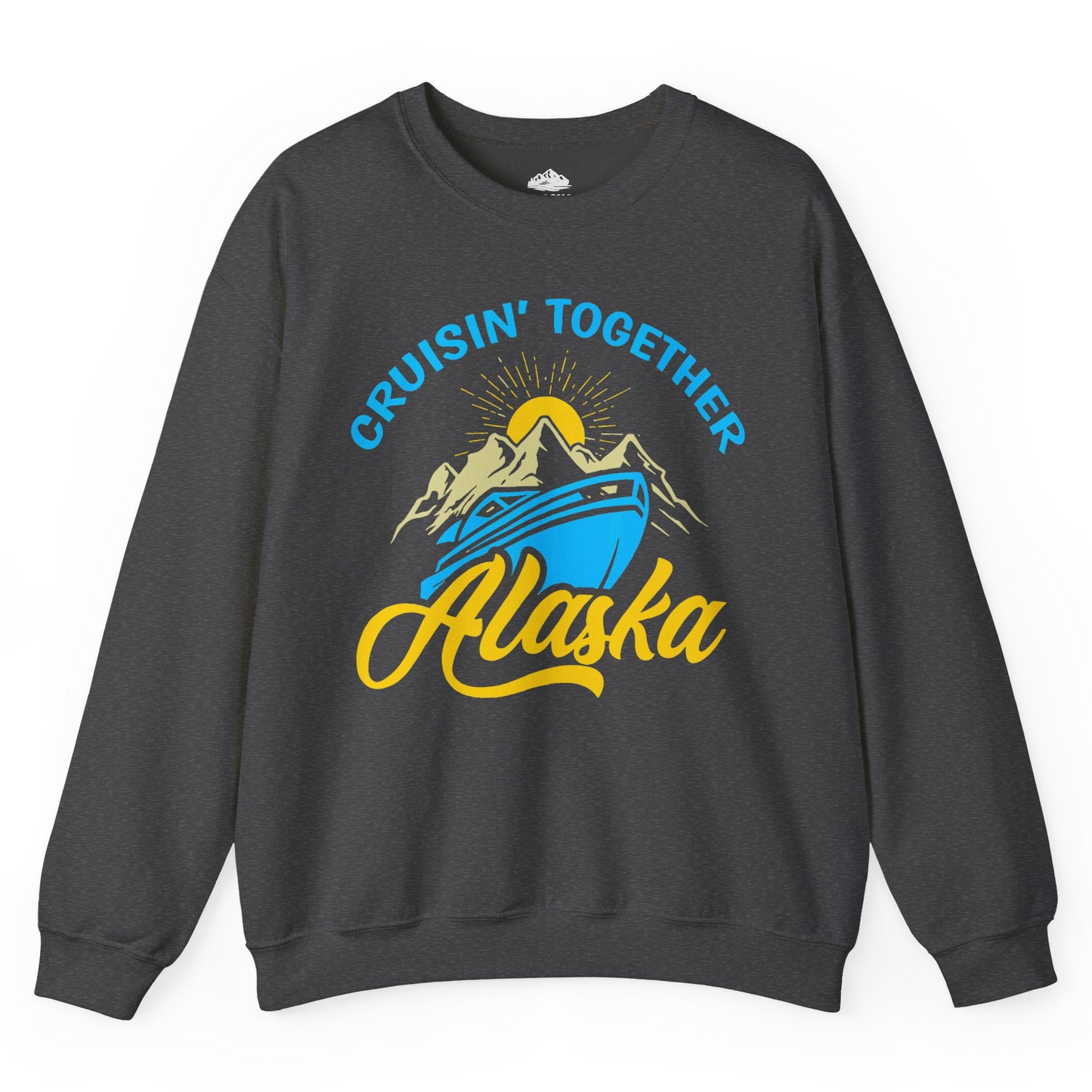 Alaska Cruise Adventure Mountains Sunrise Retro Shirt for Travelers — Sweatshirt Sweatshirt – Dark Heather – Alaska Cruise Shirts