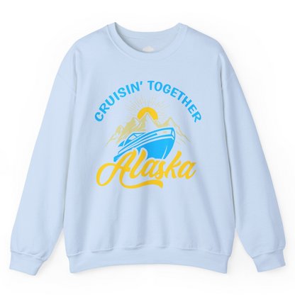 Alaska Cruise Adventure Mountains Sunrise Retro Shirt for Travelers — Sweatshirt Sweatshirt – Light Blue – Alaska Cruise Shirts