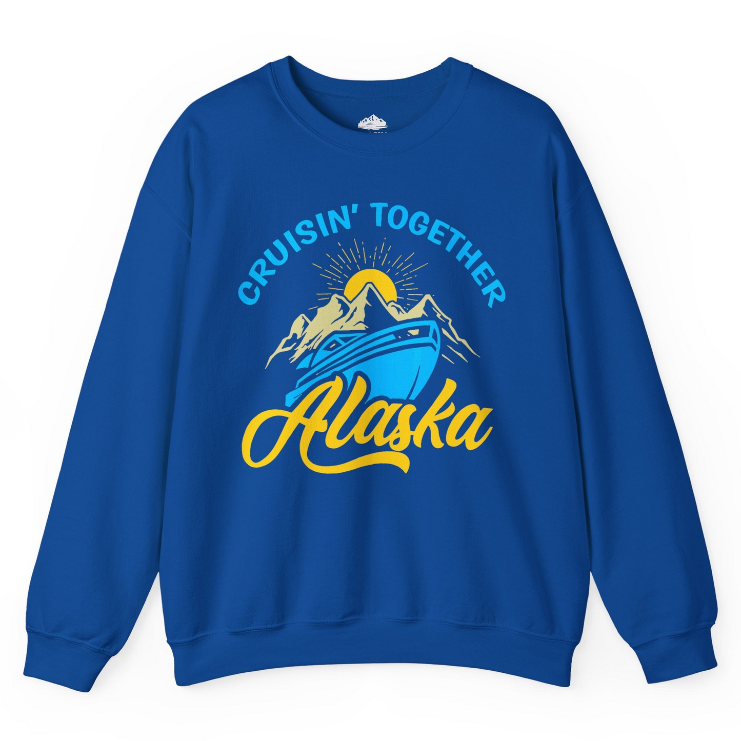 Alaska Cruise Adventure Mountains Sunrise Retro Shirt for Travelers — Sweatshirt Sweatshirt – Royal – Alaska Cruise Shirts