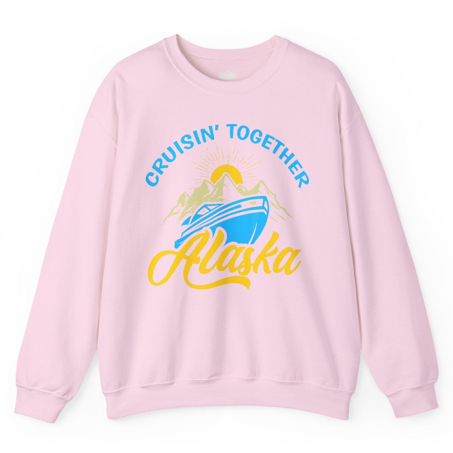 Alaska Cruise Adventure Mountains Sunrise Retro Shirt for Travelers — Sweatshirt Sweatshirt – Light Pink – Alaska Cruise Shirts