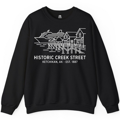 Ketchikan Creek Street Alaska Waterfront and Cruise Ship Shirt — Sweatshirt Sweatshirt – Black – Alaska Cruise Shirts