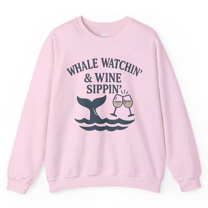Whale Watching and Wine Sippin Shirt Sweatshirt – Light Pink – Alaska Cruise Shirts