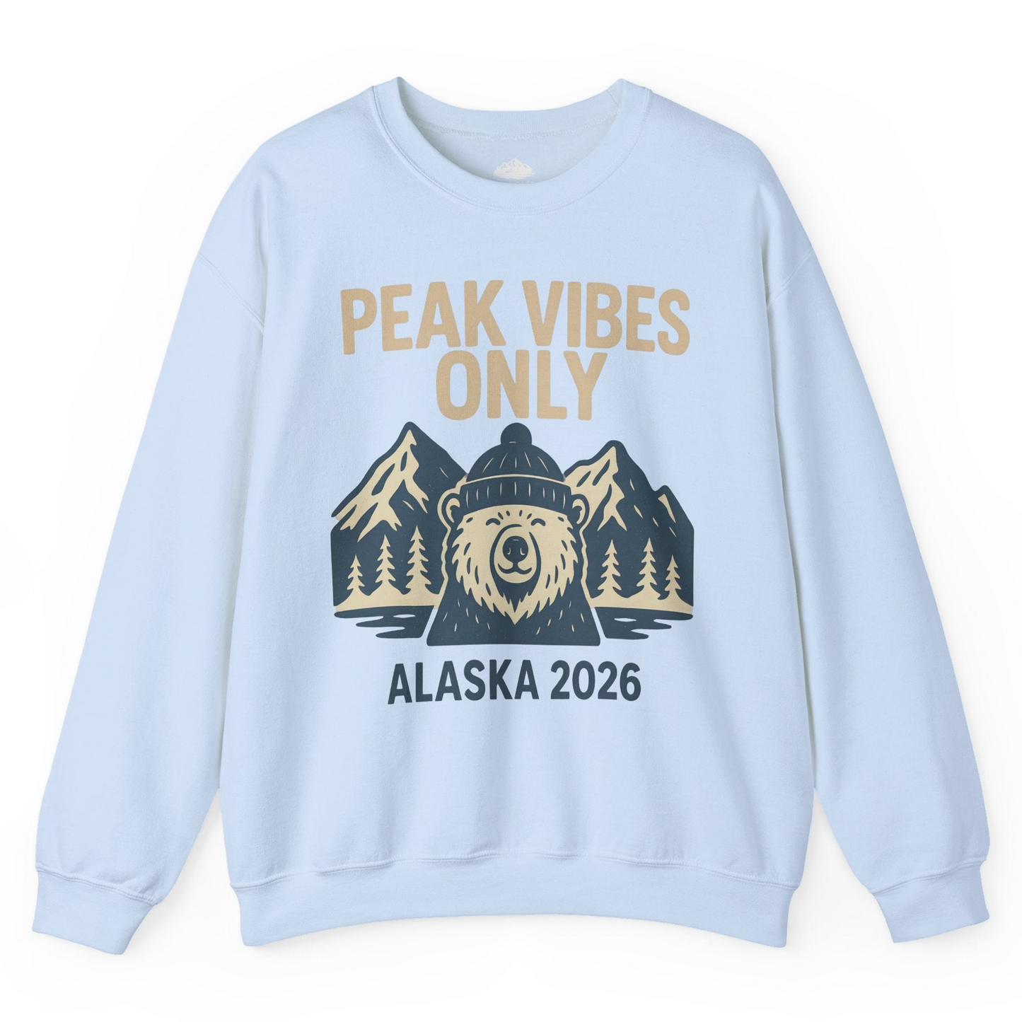 Alaska 2026 Mountain Adventure Bear Sweatshirt – Light Blue – Alaska Cruise Shirts