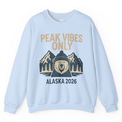 Alaska 2026 Mountain Adventure Bear Sweatshirt – Light Blue – Alaska Cruise Shirts