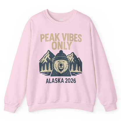 Alaska 2026 Mountain Adventure Bear Sweatshirt – Light Pink – Alaska Cruise Shirts