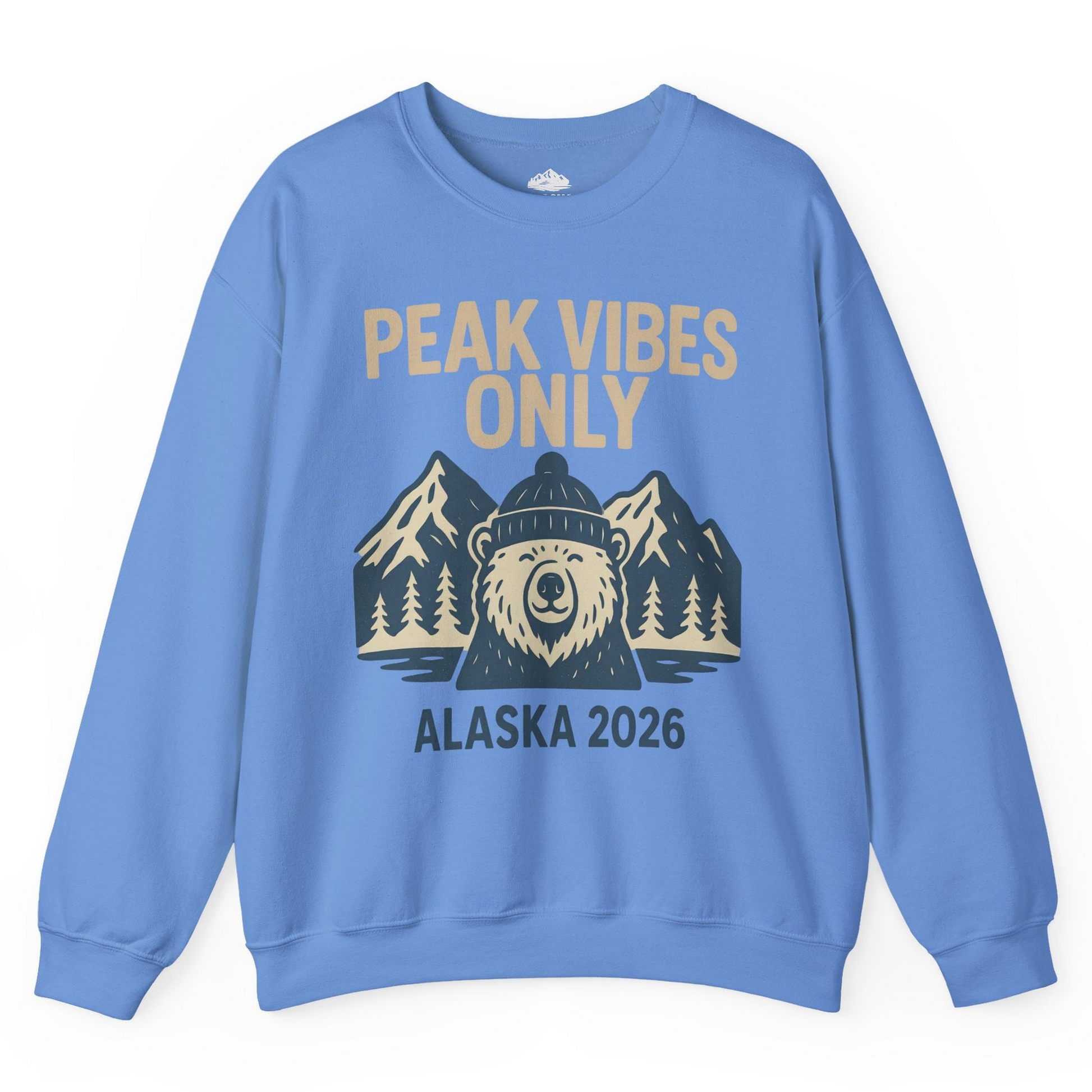 Alaska 2026 Mountain Adventure Bear Sweatshirt – Carolina Blue – Alaska Cruise Shirts