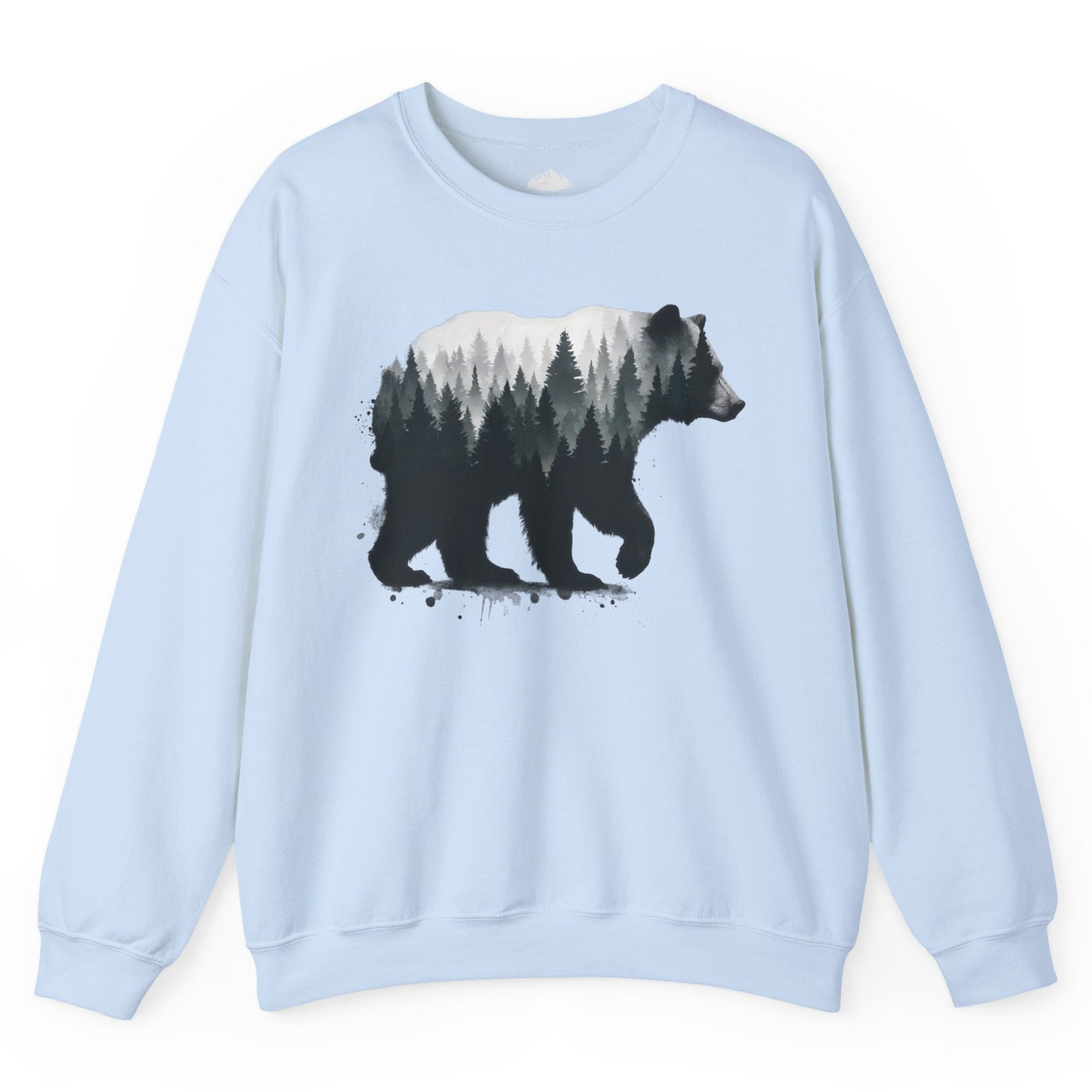 Bear Silhouette Forest Double Exposure Shirt Sweatshirt – Light Blue – Alaska Cruise Shirts