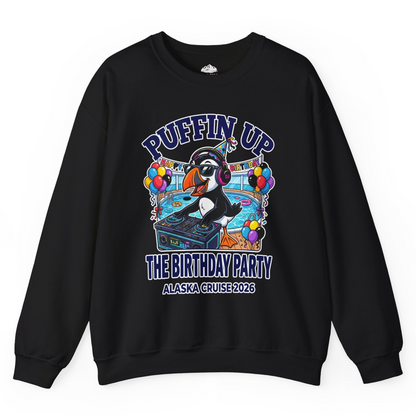 Funny Puffin DJ Birthday Party Alaska Cruise 2026 Shirt — Sweatshirt Sweatshirt – Black – Alaska Cruise Shirts