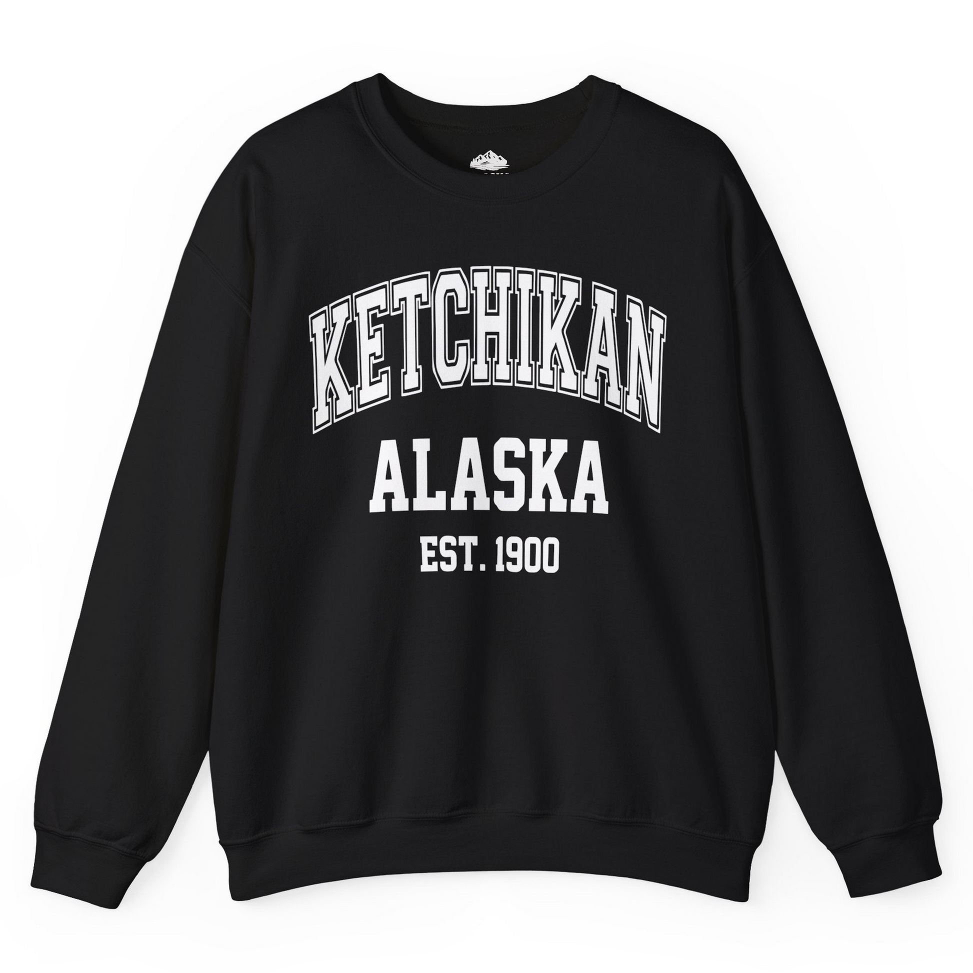 Ketchikan Alaska Collegiate Style Est 1900 Vintage Tee Shirt — Sweatshirt Sweatshirt – Black – Alaska Cruise Shirts