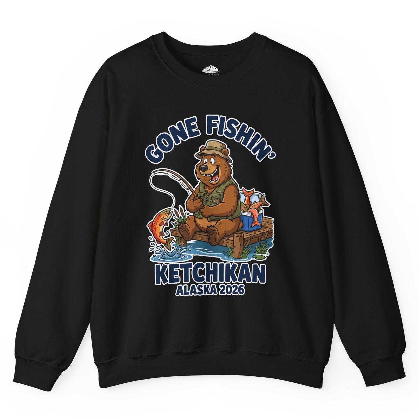 Gone Fishin Ketchikan Alaska 2026 Cartoon Bear Souvenir Shirt — Sweatshirt Sweatshirt – Black – Alaska Cruise Shirts