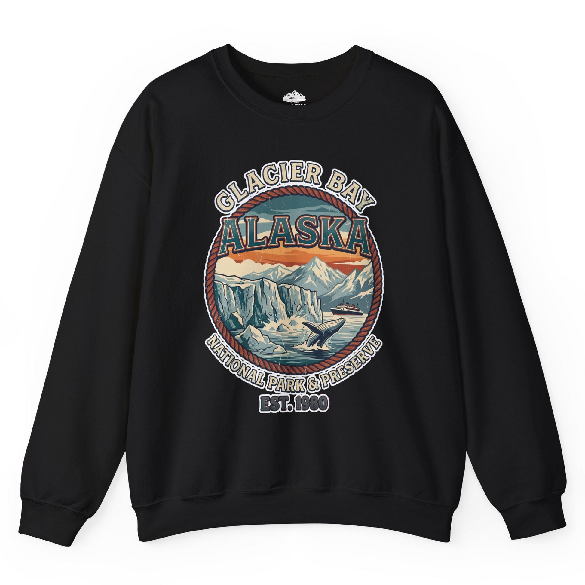 Glacier Bay Alaska National Park Vintage Nature Scene Shirt — Sweatshirt Sweatshirt – Black – Alaska Cruise Shirts