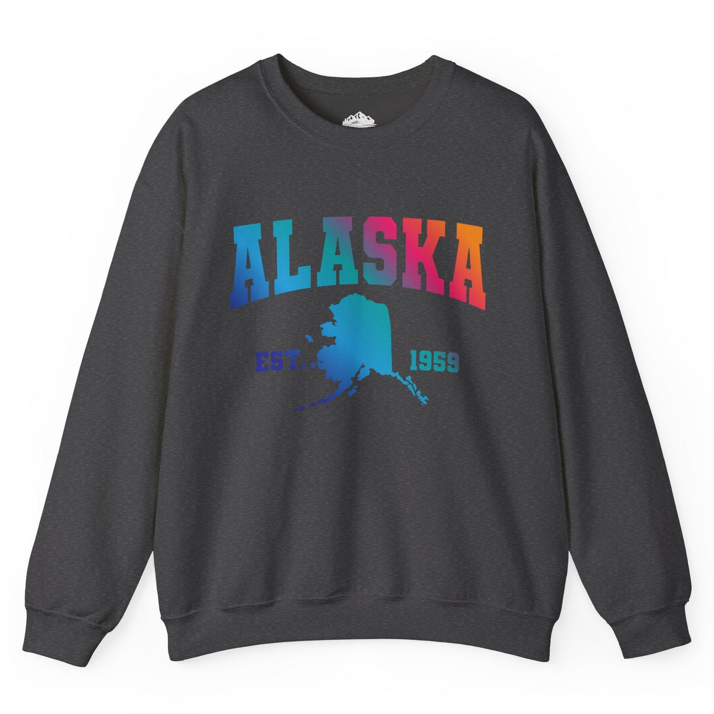 Retro Alaska Est 1959 Shirt - Bold Collegiate Map Gradient Design Sweatshirt – Dark Heather – Alaska Cruise Shirts
