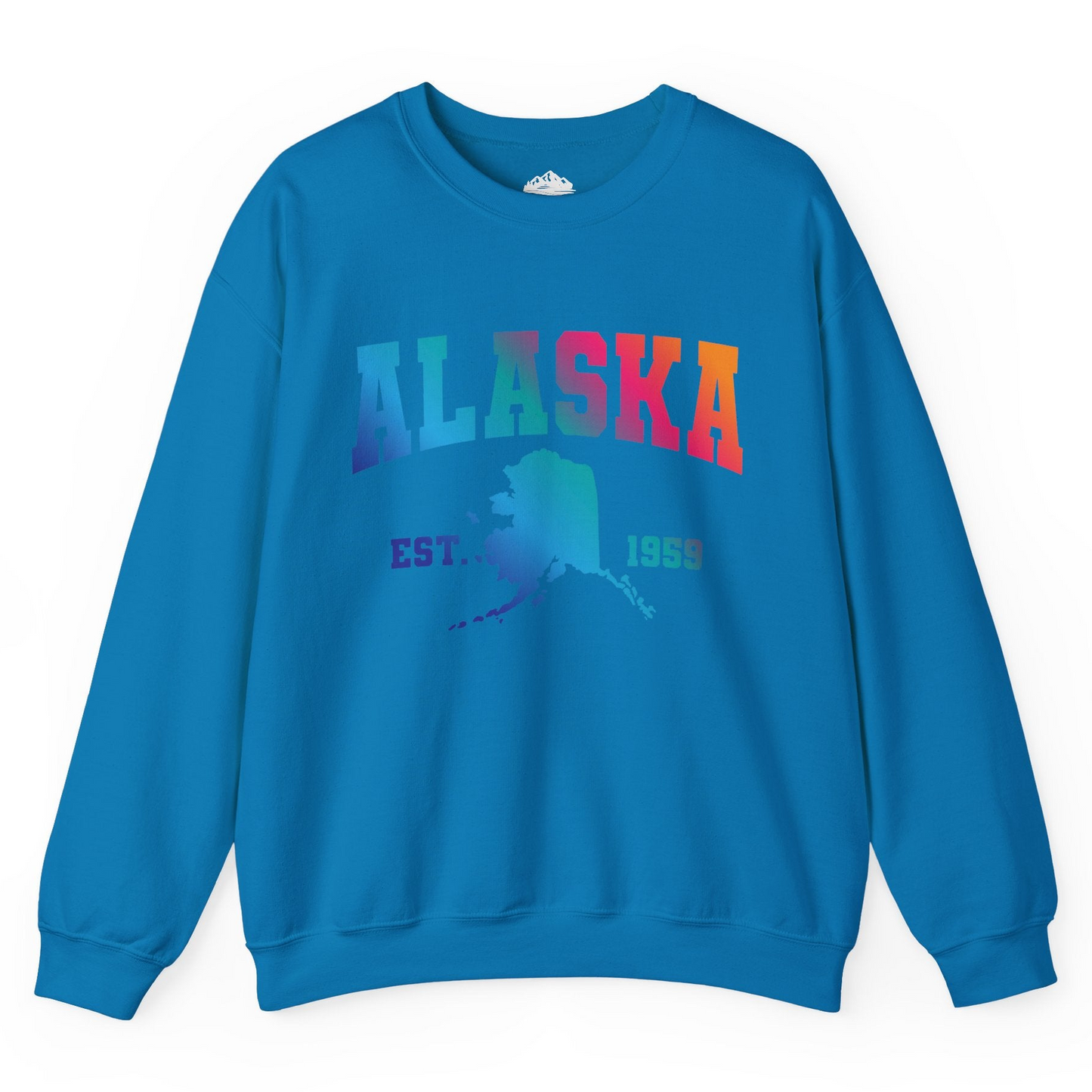 Retro Alaska Est 1959 Shirt - Bold Collegiate Map Gradient Design Sweatshirt – Sapphire – Alaska Cruise Shirts