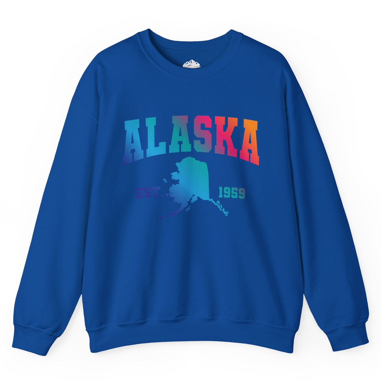 Retro Alaska Est 1959 Shirt - Bold Collegiate Map Gradient Design Sweatshirt – Royal – Alaska Cruise Shirts