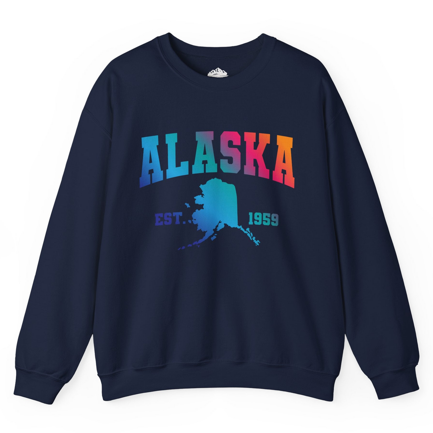 Retro Alaska Est 1959 Shirt - Bold Collegiate Map Gradient Design Sweatshirt – Navy – Alaska Cruise Shirts