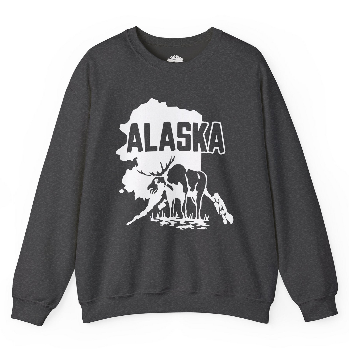 Alaska Moose Silhouette Shirt - Bold State Outline Wildlife Graphic Sweatshirt – Dark Heather – Alaska Cruise Shirts