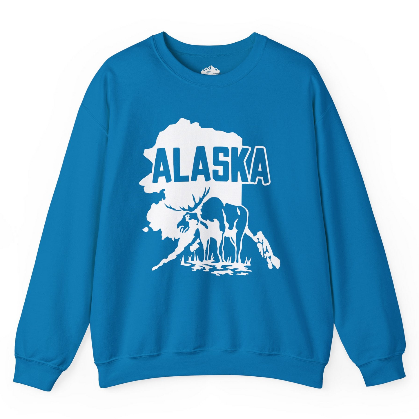 Alaska Moose Silhouette Shirt - Bold State Outline Wildlife Graphic Sweatshirt – Sapphire – Alaska Cruise Shirts