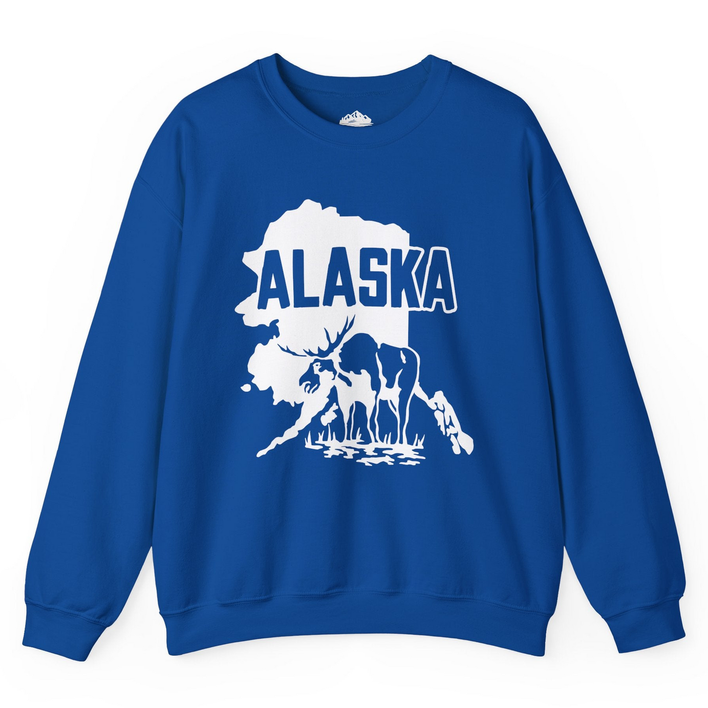 Alaska Moose Silhouette Shirt - Bold State Outline Wildlife Graphic Sweatshirt – Royal – Alaska Cruise Shirts