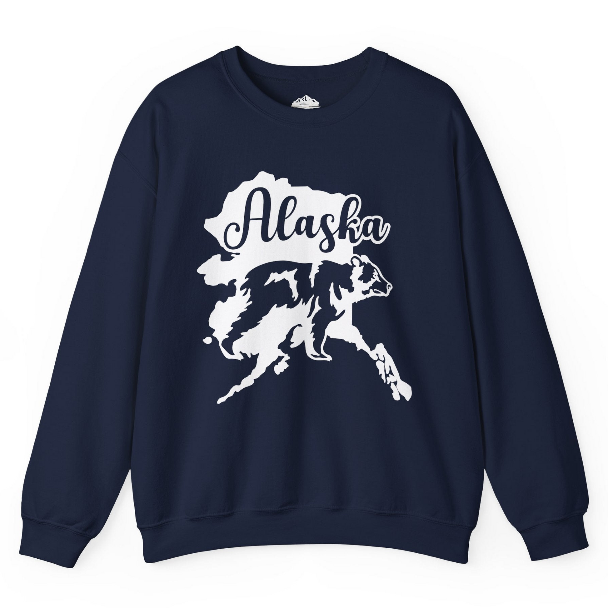 Alaska Bear Silhouette Shirt - Bold Wilderness Wildlife Graphic Tee Sweatshirt – Navy – Alaska Cruise Shirts