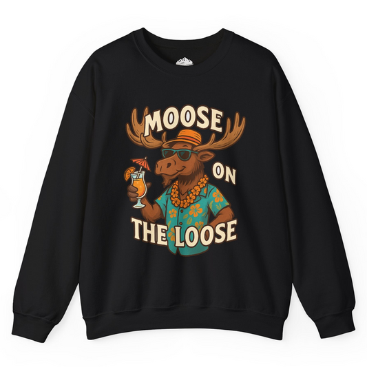 Moose On The Loose Funny Tropical Cartoon Vacation Shirt Sweatshirt – Black – Alaska Cruise Shirts