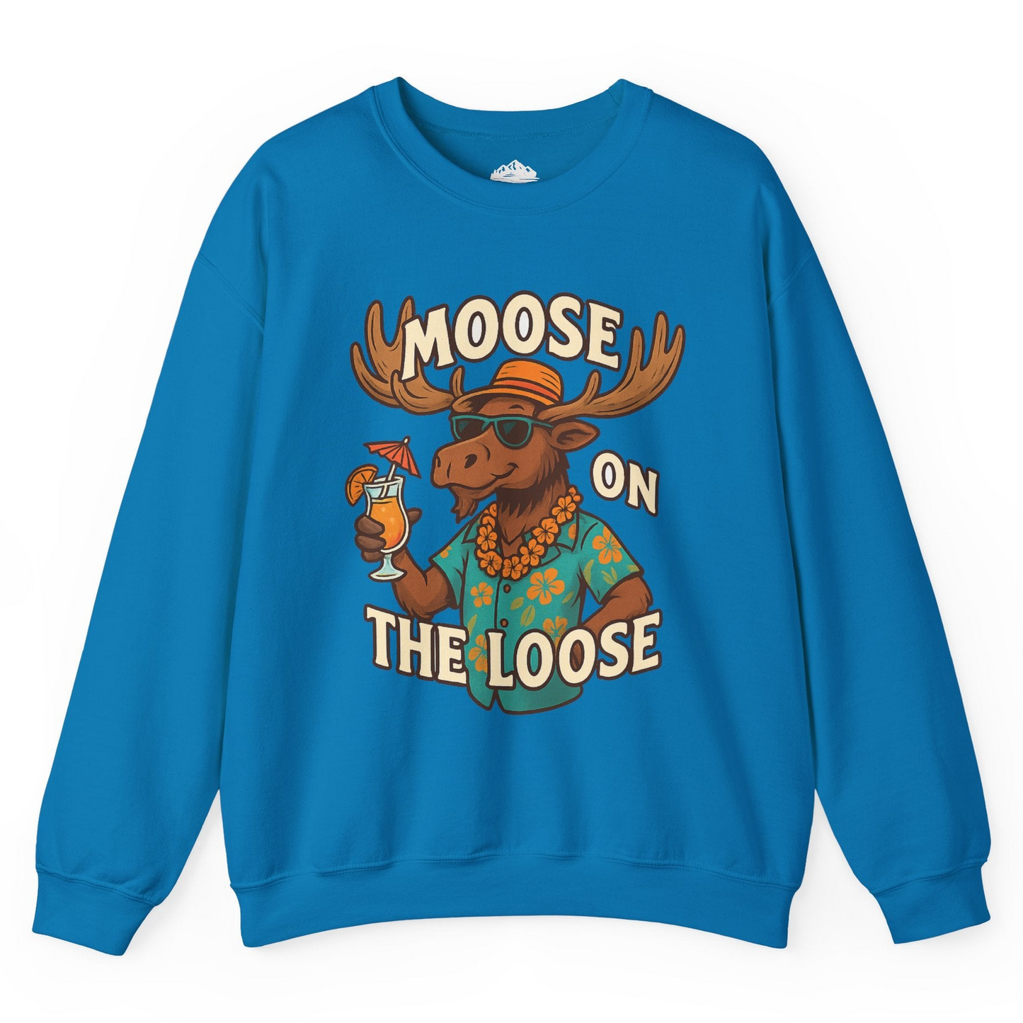 Moose On The Loose Funny Tropical Cartoon Vacation Shirt Sweatshirt – Sapphire – Alaska Cruise Shirts
