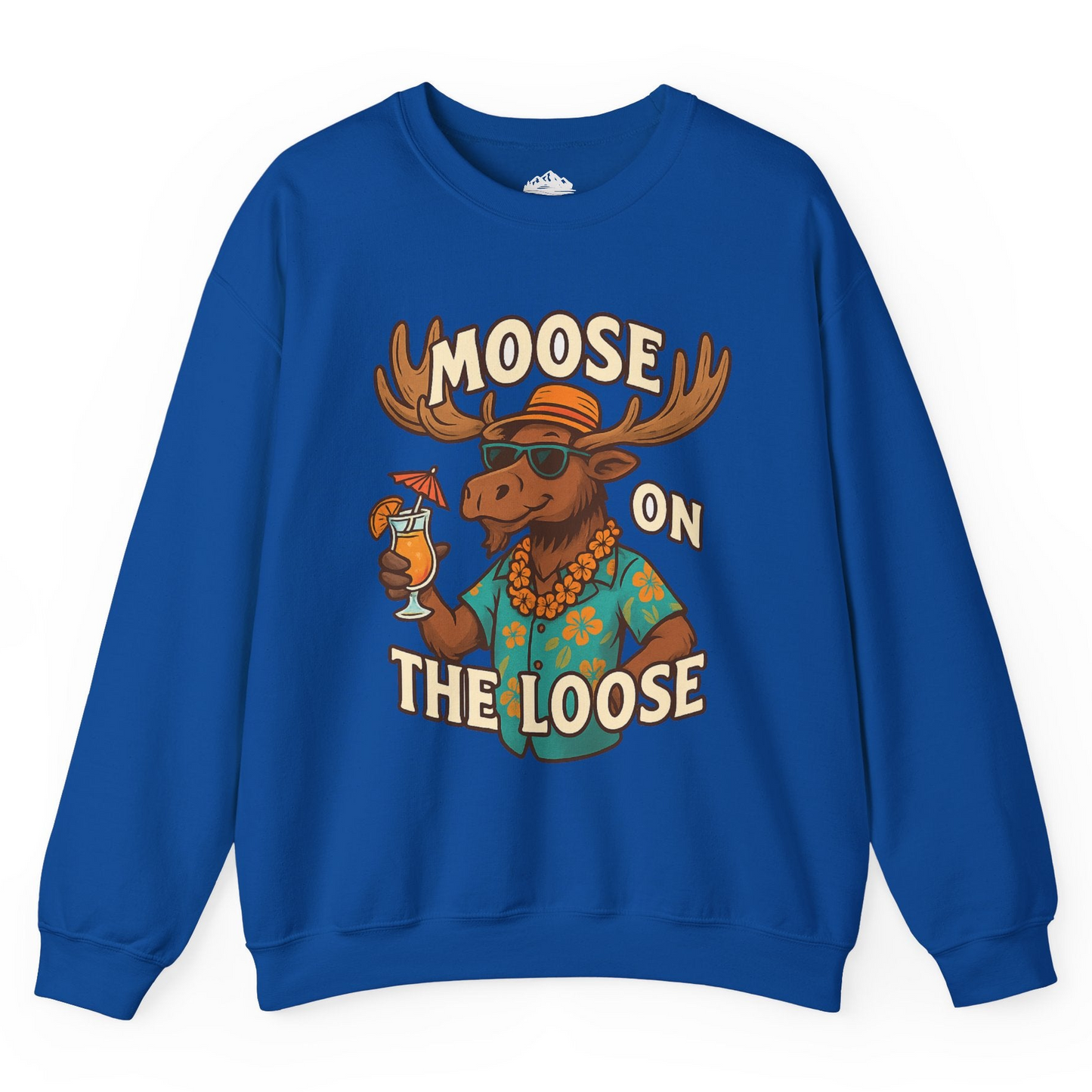 Moose On The Loose Funny Tropical Cartoon Vacation Shirt Sweatshirt – Royal – Alaska Cruise Shirts