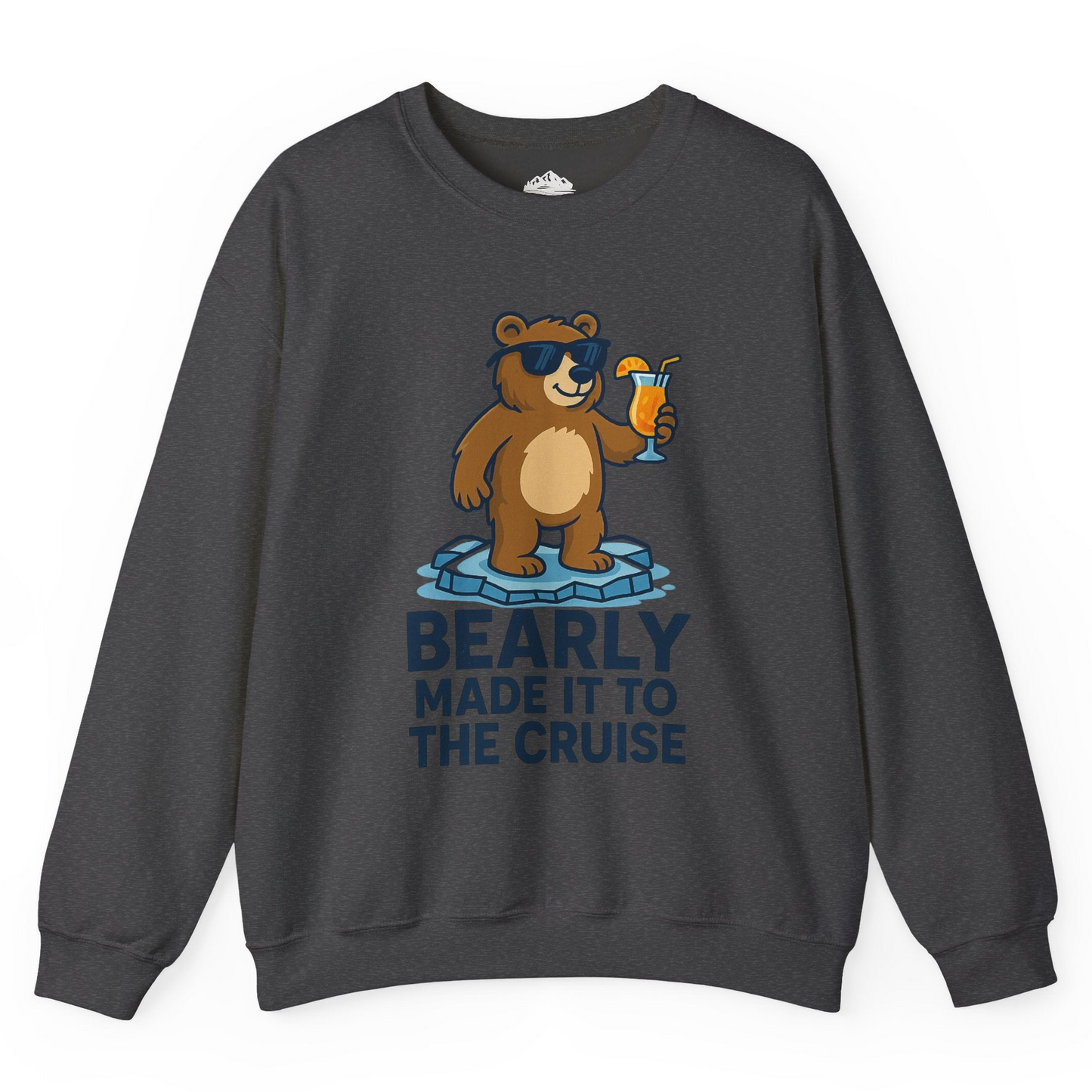 Bear Cruise Shirt - Funny Cartoon Bear With Sunglasses on Vacation Sweatshirt – Dark Heather – Alaska Cruise Shirts