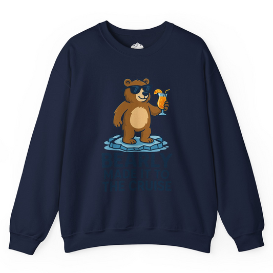 Bear Cruise Shirt - Funny Cartoon Bear With Sunglasses on Vacation Sweatshirt – Navy – Alaska Cruise Shirts