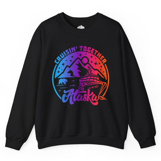 Alaska Cruise Shirt - Mountain Scenery Retro Wildlife Gradient Design Sweatshirt – Black – Alaska Cruise Shirts