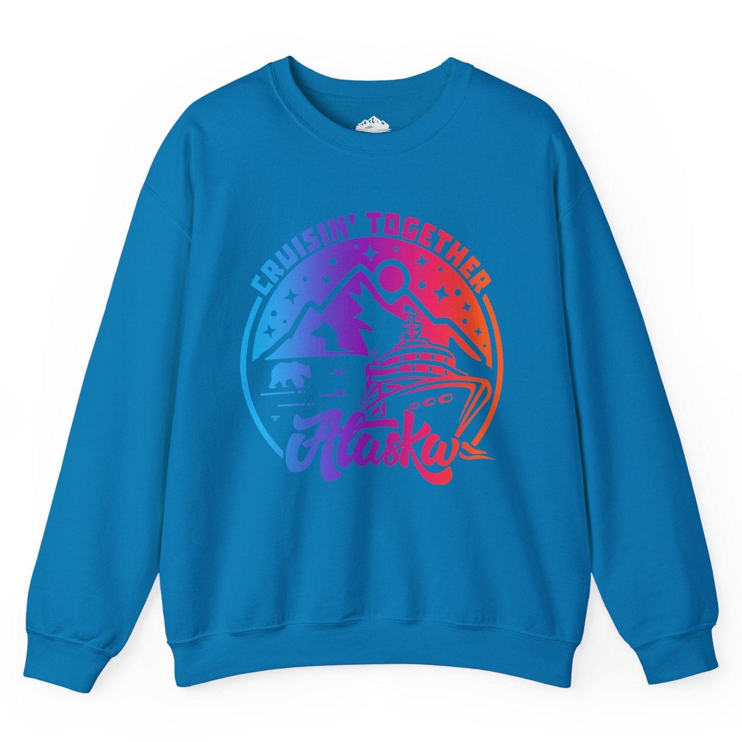 Alaska Cruise Shirt - Mountain Scenery Retro Wildlife Gradient Design Sweatshirt – Sapphire – Alaska Cruise Shirts