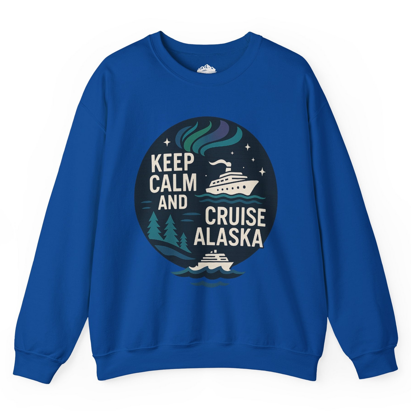 Keep Calm Cruise Alaska Shirt - Northern Lights Pine Trees Retro Tee Sweatshirt – Royal – Alaska Cruise Shirts