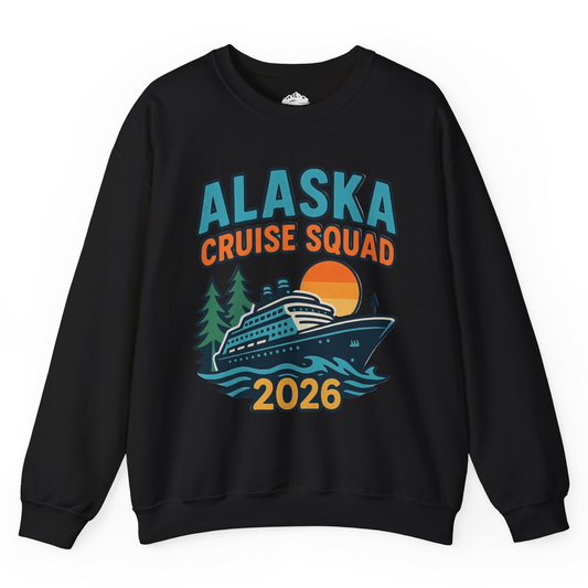 Alaska Cruise Squad Shirt - Retro Sunset Adventure Family Group Tee Sweatshirt – Black – Alaska Cruise Shirts
