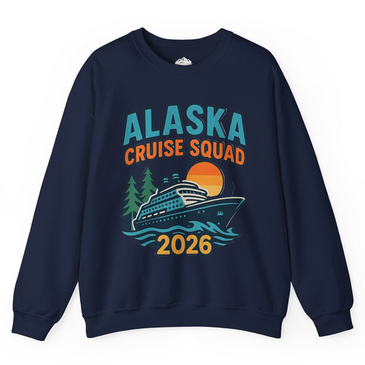Alaska Cruise Squad Shirt - Retro Sunset Adventure Family Group Tee Sweatshirt – Navy – Alaska Cruise Shirts