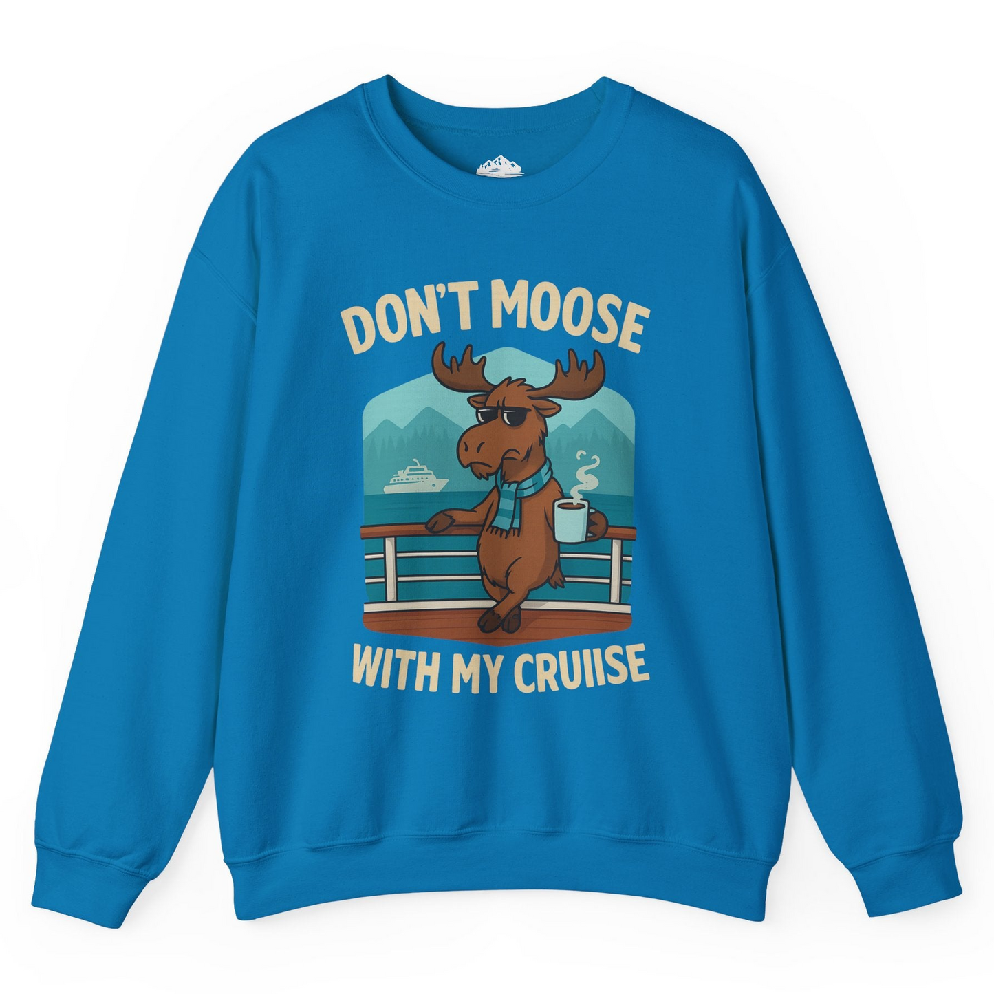 Funny Moose on Alaska Cruise Ship Shirt - Coffee Mountains Cartoon Tee Sweatshirt – Sapphire – Alaska Cruise Shirts