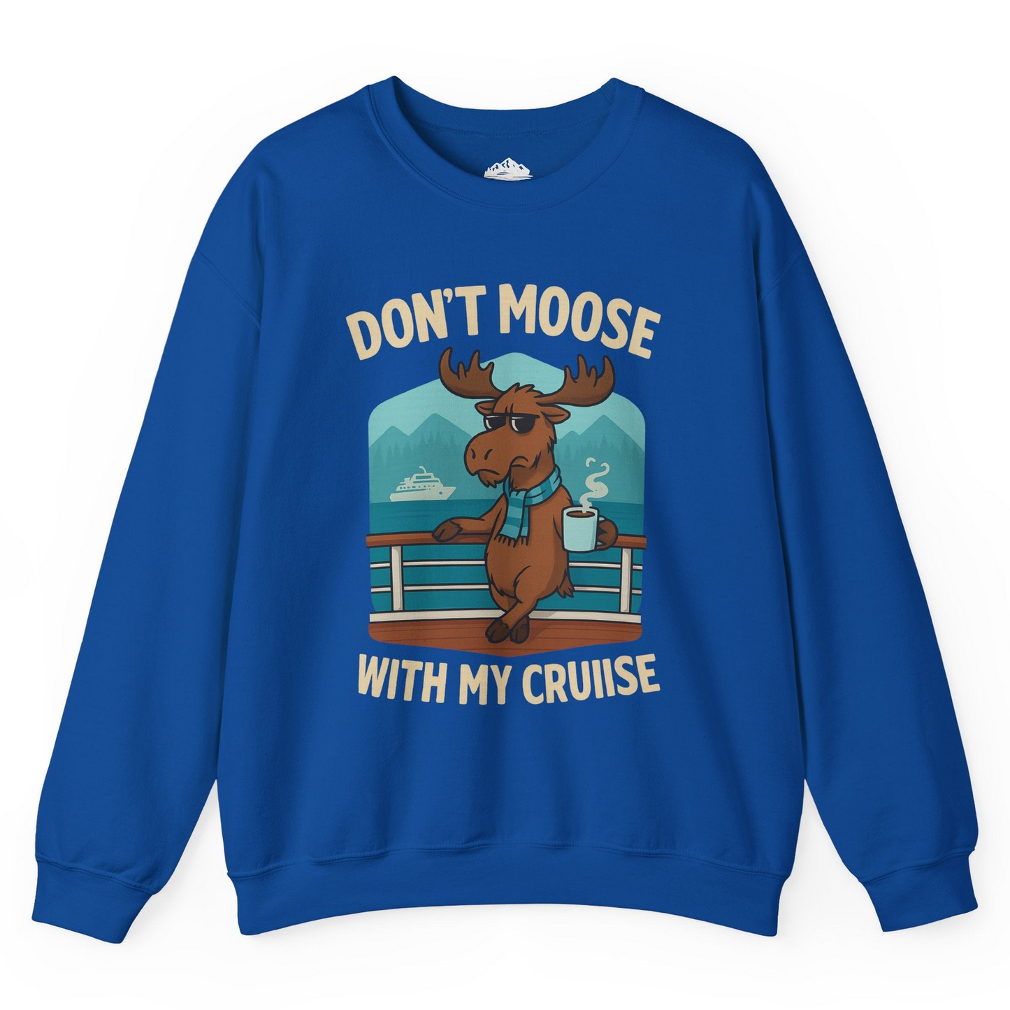 Funny Moose on Alaska Cruise Ship Shirt - Coffee Mountains Cartoon Tee Sweatshirt – Royal – Alaska Cruise Shirts