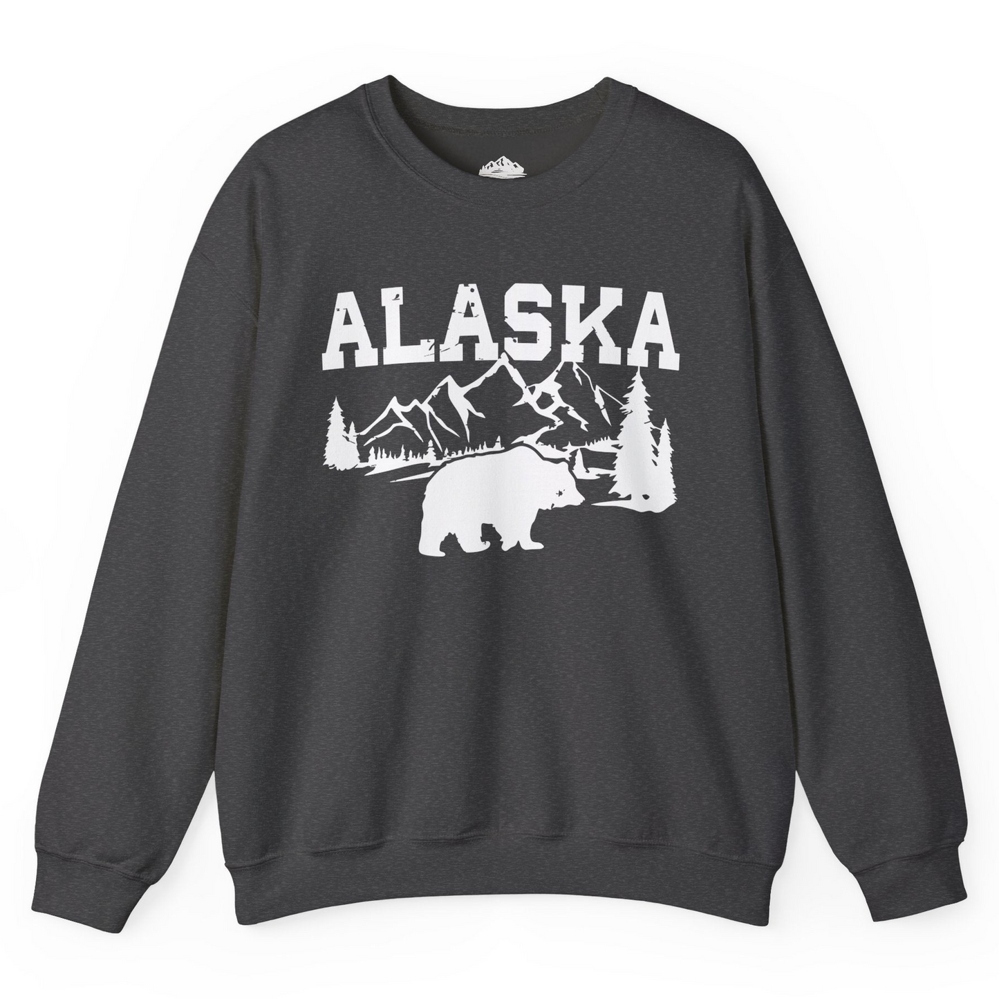 Alaska Bear Shirt - Wilderness Mountains and Trees Nature Silhouette Tee Sweatshirt – Dark Heather – Alaska Cruise Shirts