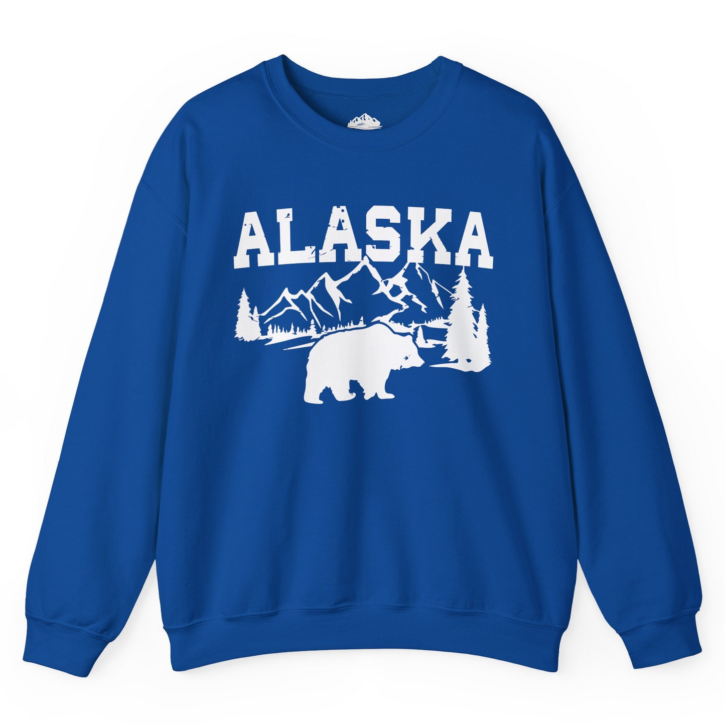 Alaska Bear Shirt - Wilderness Mountains and Trees Nature Silhouette Tee Sweatshirt – Royal – Alaska Cruise Shirts