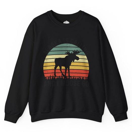 Alaska Is Calling And I Moose Go Retro Sunset Moose Graphic Shirt Sweatshirt – Black – Alaska Cruise Shirts