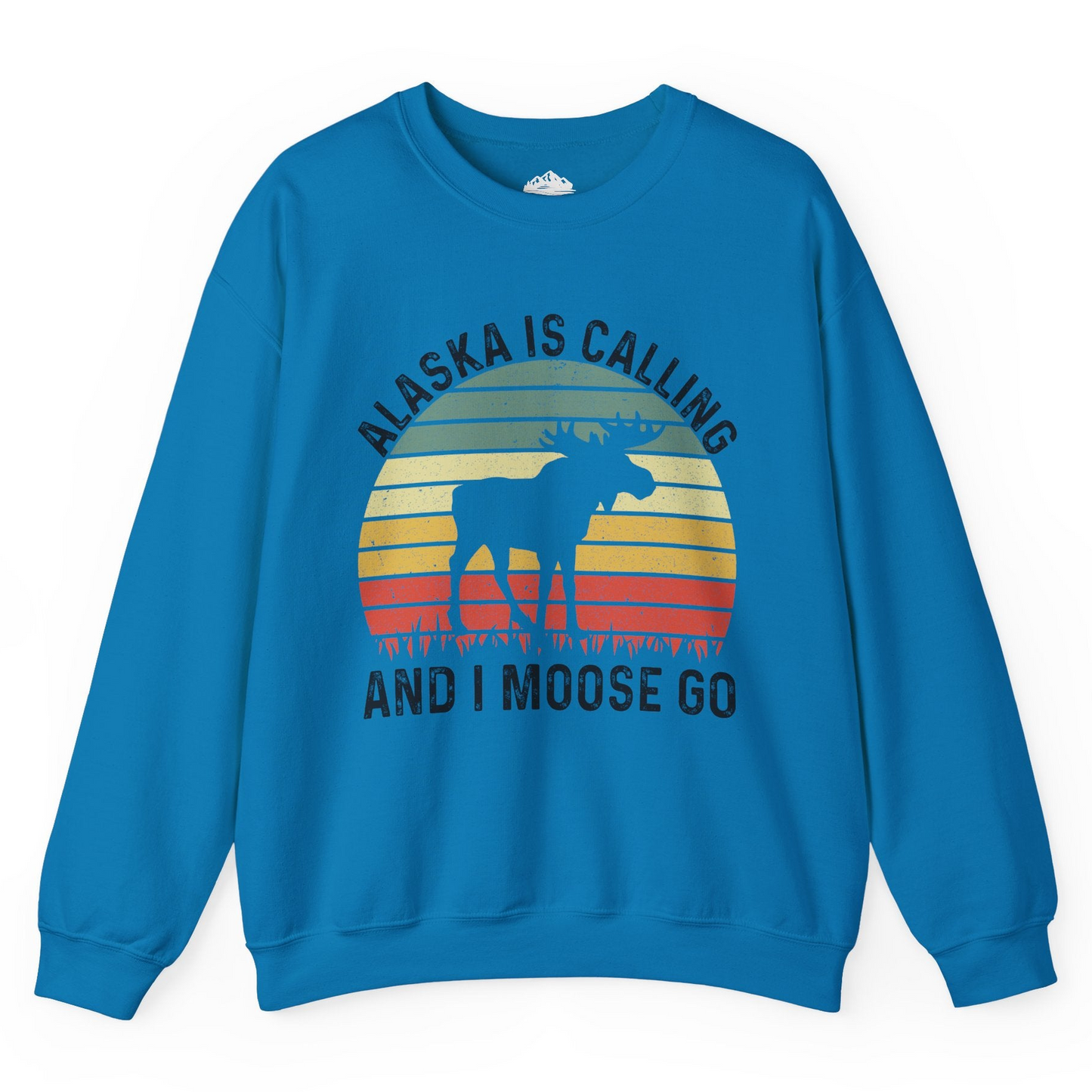 Alaska Is Calling And I Moose Go Retro Sunset Moose Graphic Shirt Sweatshirt – Sapphire – Alaska Cruise Shirts