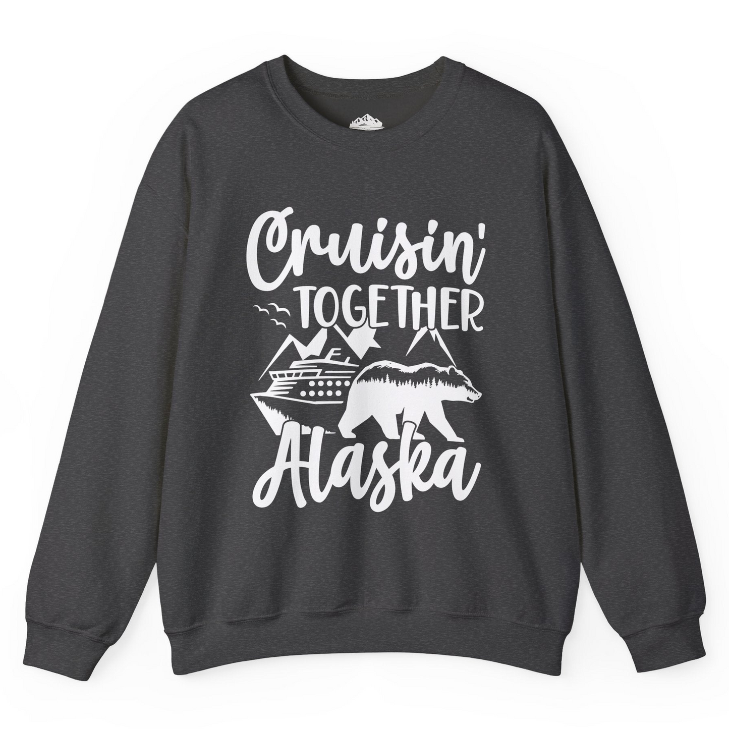 Alaska Cruise Adventure Shirt - Cruisin Together Bear Mountains Scene Sweatshirt – Dark Heather – Alaska Cruise Shirts