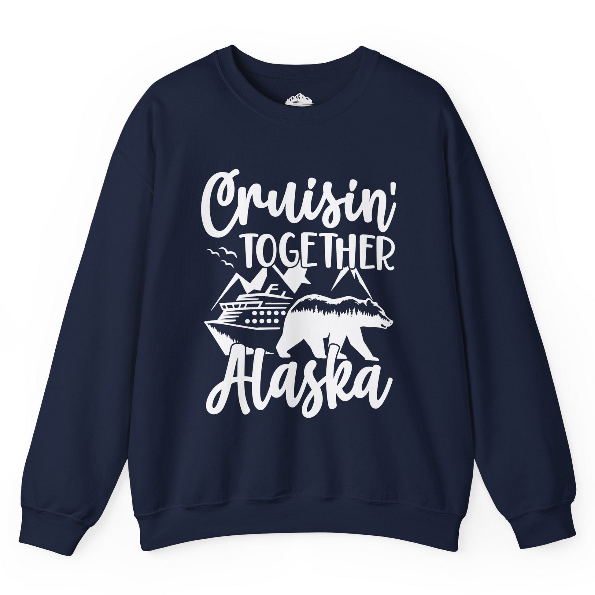 Alaska Cruise Adventure Shirt - Cruisin Together Bear Mountains Scene Sweatshirt – Navy – Alaska Cruise Shirts