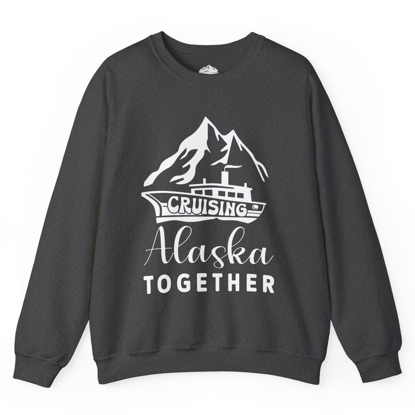 Cruising Alaska Together Mountains and Ship Family Cruise Shirt Sweatshirt – Dark Heather – Alaska Cruise Shirts