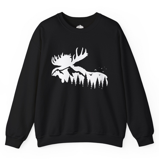 Moose Silhouette Forest Scene Shirt - Alaska Wilderness Nature Tee Sweatshirt – Black – Alaska Cruise Shirts