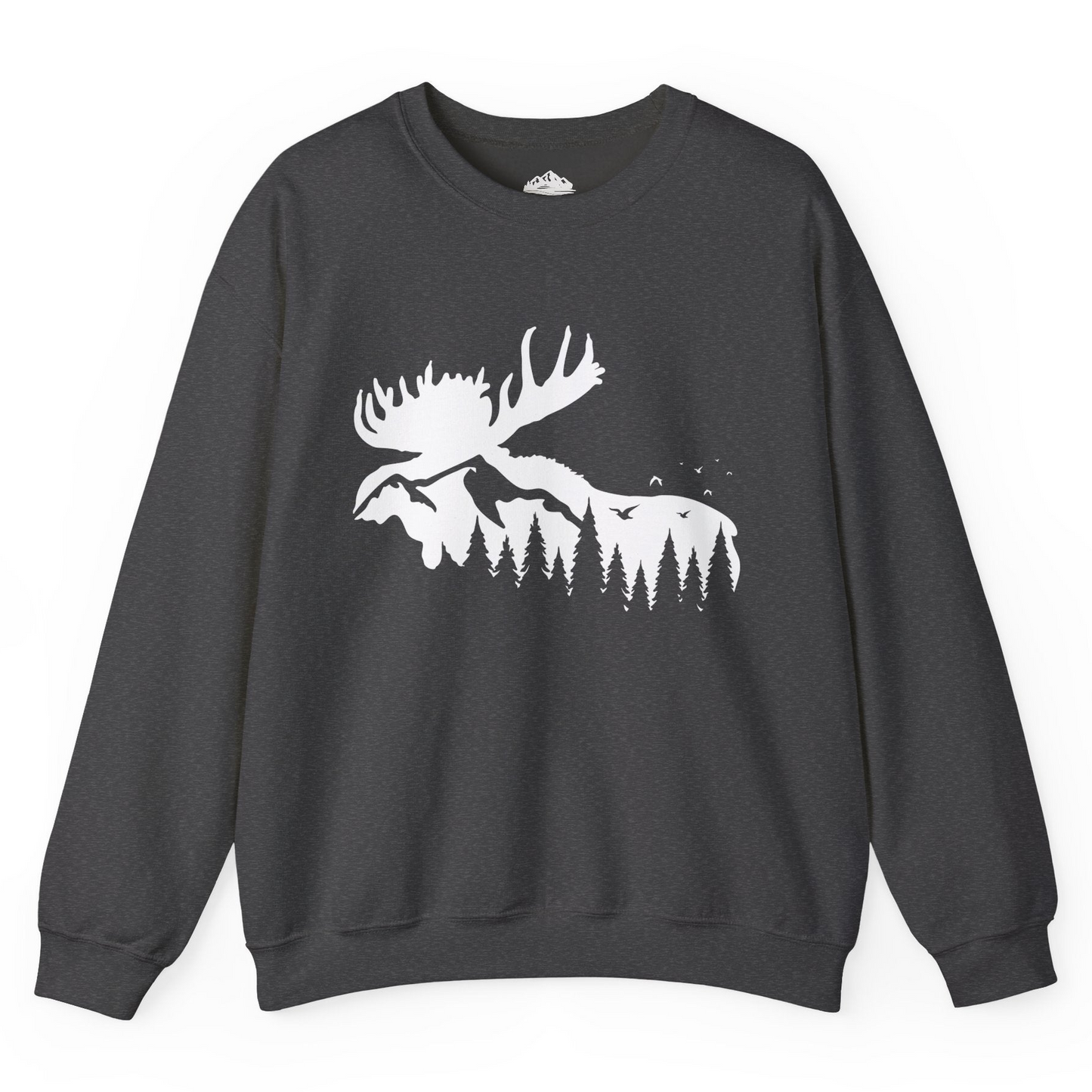 Moose Silhouette Forest Scene Shirt - Alaska Wilderness Nature Tee Sweatshirt – Dark Heather – Alaska Cruise Shirts
