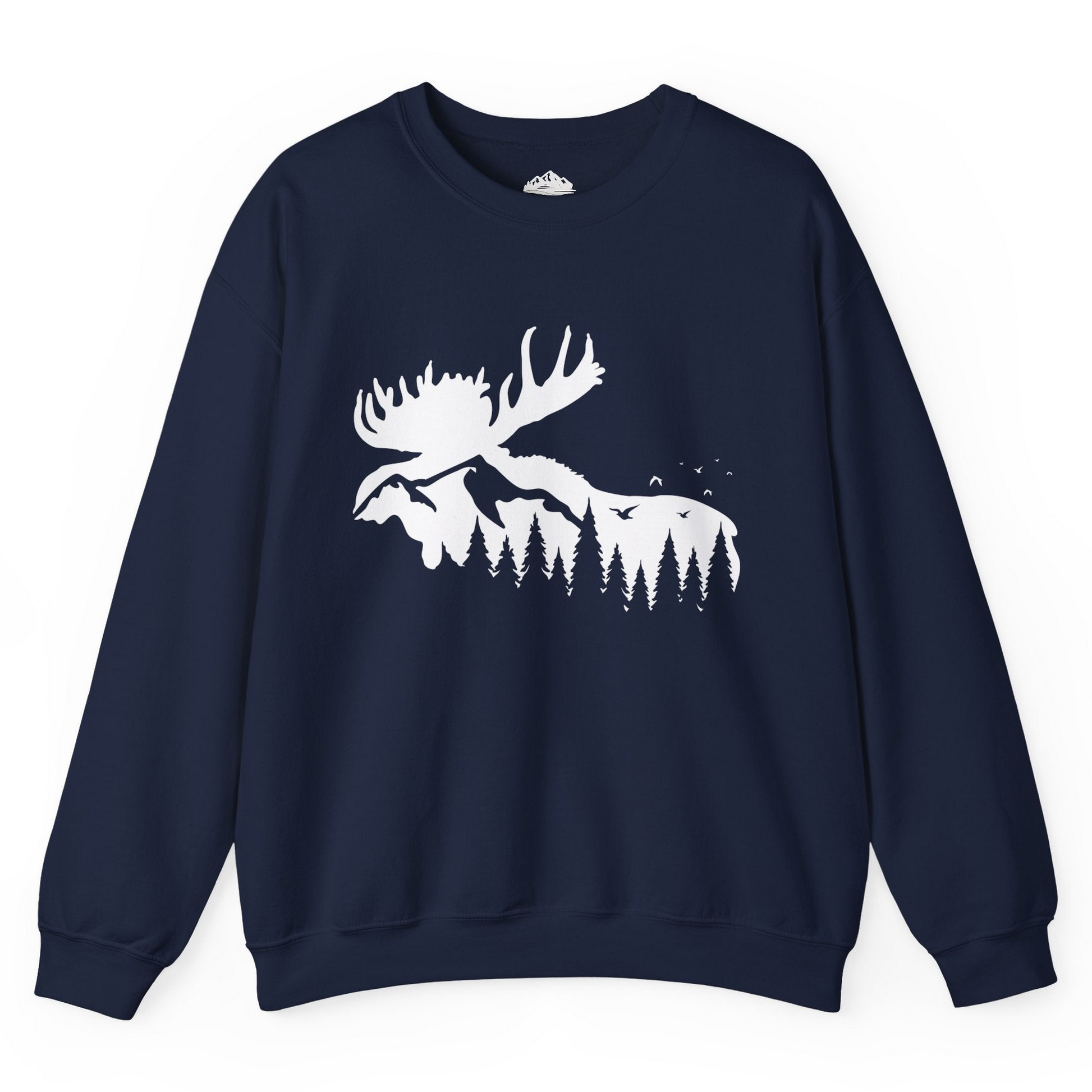Moose Silhouette Forest Scene Shirt - Alaska Wilderness Nature Tee Sweatshirt – Navy – Alaska Cruise Shirts