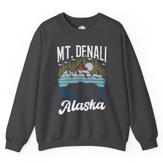 Mt Denali Alaska Bear Wilderness Shirt - Vintage Distressed Outdoor Tee Sweatshirt – Dark Heather – Alaska Cruise Shirts